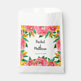 Roze en Gele Waterverf Bloemen Bruiloft Servetten Bedankzakje
