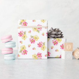 Roze en gele waterverf bloemen cadeaupapier