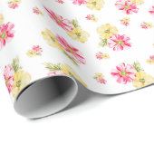 Roze en gele waterverf bloemen cadeaupapier (Rol Hoek)