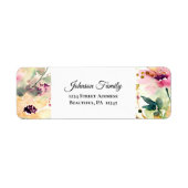 Roze en gele Waterverf bloemen Etiket (Voorkant)