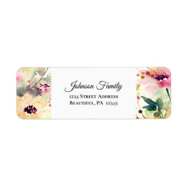 Roze en gele Waterverf bloemen Etiket