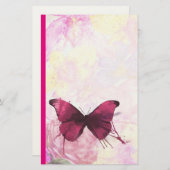 Roze en gele Waterverf bloemen met vlinder Briefpapier (Voorkant / Achterkant)