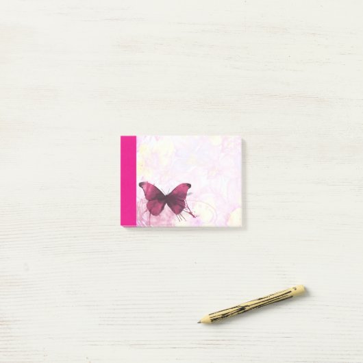 Roze en gele Waterverf bloemen met vlinder Post-it® Notes (Op bureau)