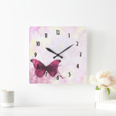 Roze en gele Waterverf bloemen met vlinder Vierkante Klok (Huis)