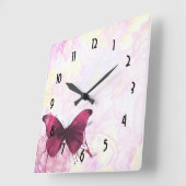 Roze en gele Waterverf bloemen met vlinder Vierkante Klok (Hoek)