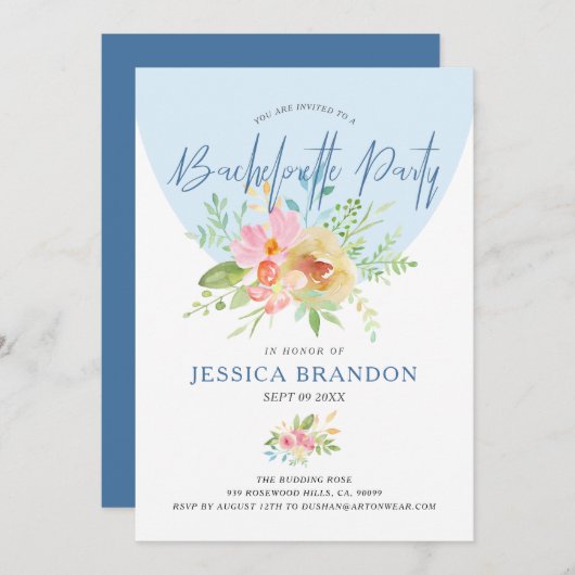 Roze en gele waterverf bloemen moderne typogra kaart (Voorkant / Achterkant)