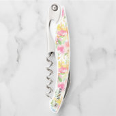 Roze en gele waterverf bloemen patroon kurkentrekker (Voorkant)