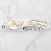 Roze en gele waterverf bloemen patroon kurkentrekker (Voorkant)