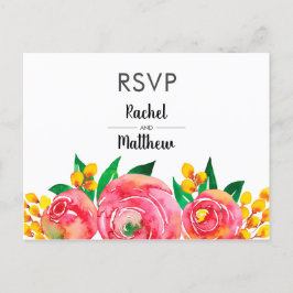 Roze en Gele Waterverf Bloemen RSVP Post Kaarten