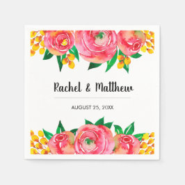 Roze en Gele Waterverf Bloemenbruiloft Servet