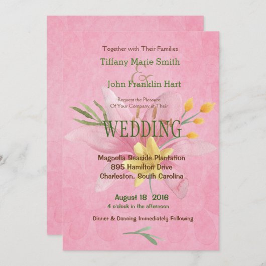 Roze en gele Waterverf bruiloft Kaart (Voorkant / Achterkant)