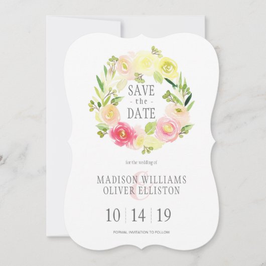 Roze en gele Waterverf Floral | Datum opslaan Save The Date (Voorkant)