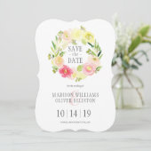 Roze en gele Waterverf Floral | Datum opslaan Save The Date (Staand voorkant)