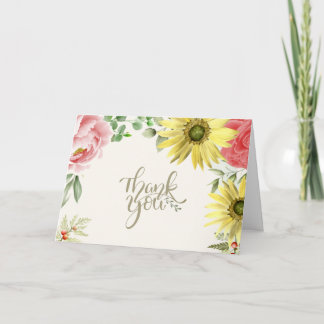 Roze en gele Waterverf Floral Hartelijk dank Bedankkaart