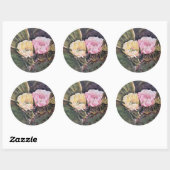 Roze en gele Waterverf Floral Ronde Sticker (Vel)
