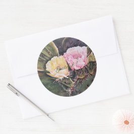 Roze en gele Waterverf Floral Ronde Sticker