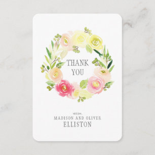 Roze en gele Waterverf Floral Wreate   Dank u wel Bedankkaart
