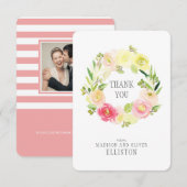 Roze en gele Waterverf Floral Wreate | Dank u wel Bedankkaart (Voorkant / Achterkant)