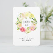 Roze en gele Waterverf Floral Wreate | Dank u wel Bedankkaart (Staand voorkant)