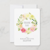 Roze en gele Waterverf Floral Wreate | Dank u wel Bedankkaart (Voorkant)