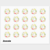 Roze en gele Waterverf Floral Wreate | Monogram Ronde Sticker (Vel)