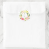 Roze en gele Waterverf Floral Wreate | Monogram Ronde Sticker (Tas)