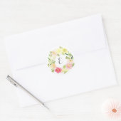 Roze en gele Waterverf Floral Wreate | Monogram Ronde Sticker (Envelop)