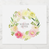Roze en gele Waterverf Floral Wreate | Weddenschap Bier Etiket (Enkel label)
