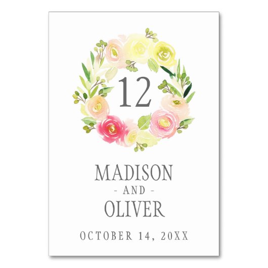 Roze en gele Waterverf Floral Wreate | Weddenschap Kaart (Achterkant)