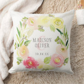 Roze en gele Waterverf Floral Wreate | Weddenschap Kussen (Deken)