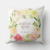 Roze en gele Waterverf Floral Wreate | Weddenschap Kussen (Voorkant)