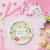 Roze en gele Waterverf Floral Wreate | Weddenschap Papieren Bordje (Feest)