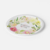 Roze en gele Waterverf Floral Wreate | Weddenschap Papieren Bordje (Gekanteld)