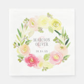Roze en gele Waterverf Floral Wreate | Weddenschap Servet (Voorkant)