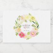 Roze en gele Waterverf Floral Wreate | Weddenschap Voedselcontainer Etiket (Enkel label)