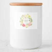Roze en gele Waterverf Floral Wreate | Weddenschap Voedselcontainer Etiket (Voorkant)