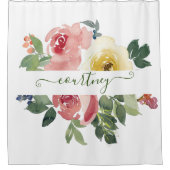 Roze en gele waterverf floreel gepersonaliseerd douchegordijn (Voorkant)