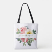 Roze en gele waterverf floreel gepersonaliseerd tote bag (Achterkant)