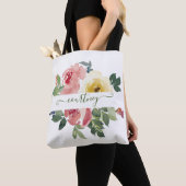 Roze en gele waterverf floreel gepersonaliseerd tote bag (Dichtbij)