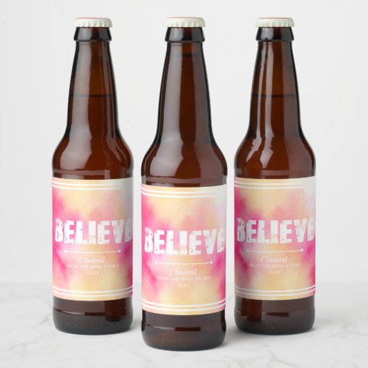 Roze en gele Waterverf, geloof Bier Etiket (Flessen)