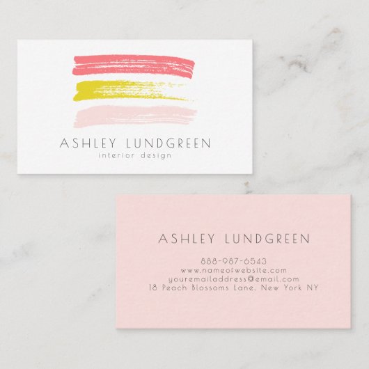 Roze en gele Waterverf penselen Modern Visitekaartje (Voorkant / Achterkant)