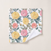 Roze en gele waterverf roos bad handdoek (Wasdoekje)