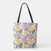 Roze en gele waterverf roos tote bag (Achterkant)