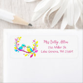 Roze en Gele Waterverf Vogels en Bloemen Etiket (Insitu)