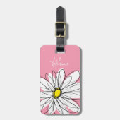 Roze en gele whimsical Daisy Custom Text Bagagelabel (Voorkant verticaal)