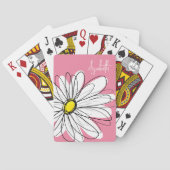 Roze en gele whimsical Daisy Custom Text Pokerkaarten (Achterkant)
