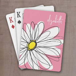 Roze en gele whimsical Daisy Custom Text Pokerkaarten