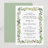 Roze en Gele Wildbloemen en Groen Bruiloft Kaart (Voorkant / Achterkant)