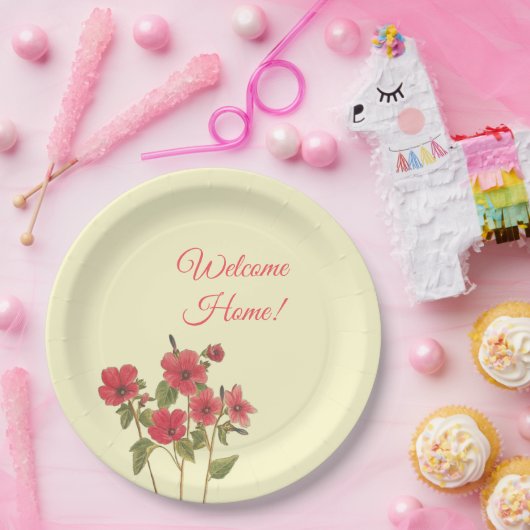 Roze en gele wilde bloemen Floral Welkom thuis Papieren Bordje (Feest)