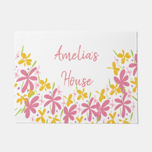  roze en gele Wildflower Deurmat (Voorkant)